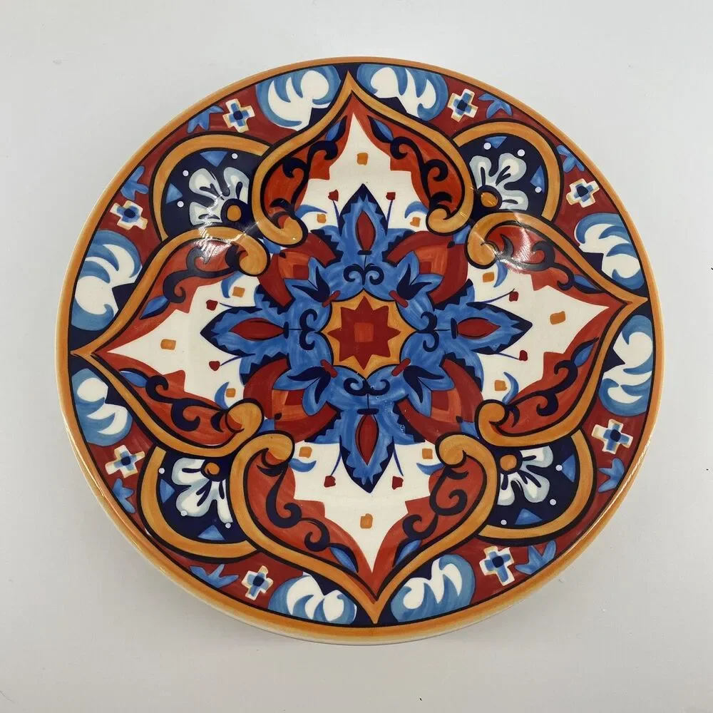 Pier 1 Imports Karina Tile Salad Plates Set of 3 8.5” Ceramic Mediterranean